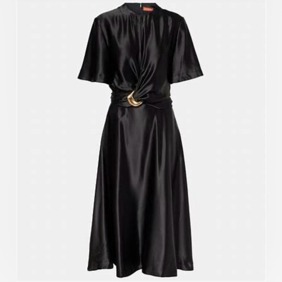 Altuzarra Dresses & Skirts - Altuzarra “Honey Dress” Black Silk Midi Dress with Gold Accent. Size 4. NWT